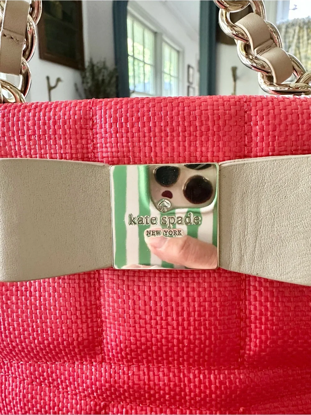 Kate Spade Veranda Place Straw Maryanne Shoulder Bag in Coral Pink & Cream